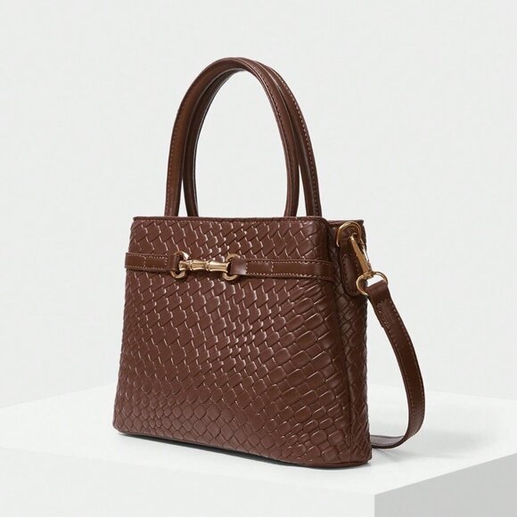 Brown Elegant Women's Crocodile Embossed Metal Buckle Handbag - Picture 4 of 7